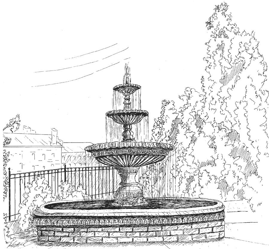Prattville Fountain Drawing by Barney Hedrick